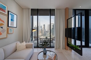 TV, table football - Sleek Business Bay Studio, Burj View Balcony (Dubai)