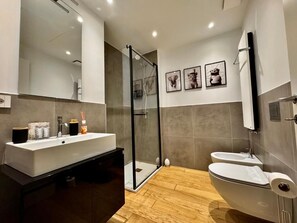 Ducha, secador de pelo, bidet, toallas
