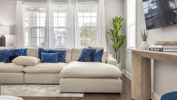 Smart TV, fireplace, video games, books