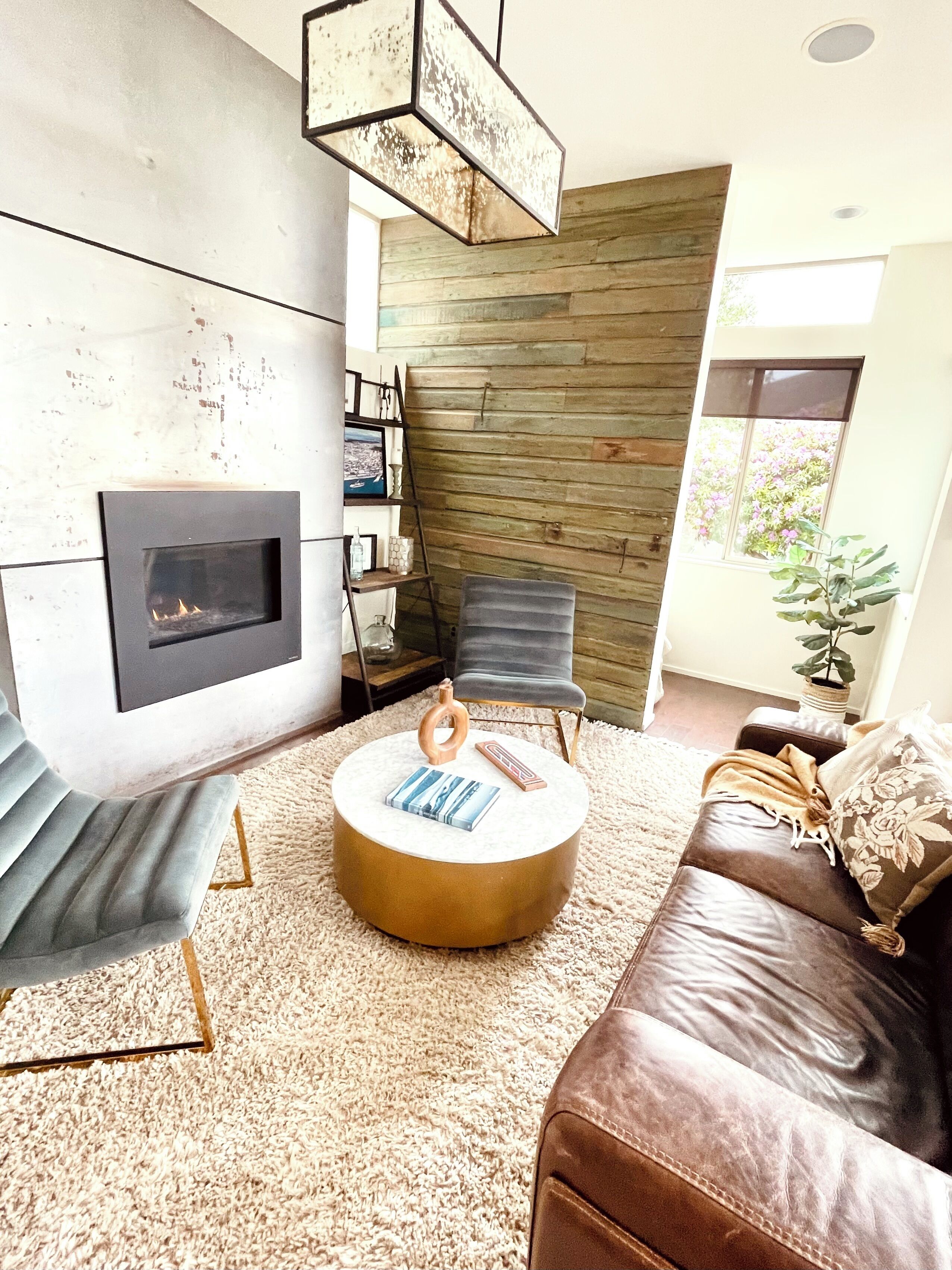 Smart TV, lareira, livros