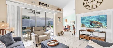 Smart TV, DVD player, books