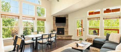 TV, fireplace