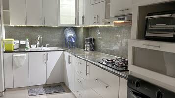 Family Apartment | Private kitchen | Fridge, stovetop, dishwasher, cookware/dishes/utensils