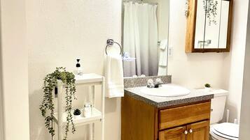 Hair dryer, towels, toilet paper