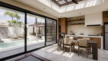 Villa, 2 Bedrooms, Patio, Pool View | Private kitchen | Fridge, stovetop, espresso maker, cookware/dishes/utensils