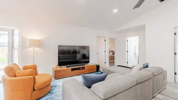 Smart TV, fireplace, stereo, printers