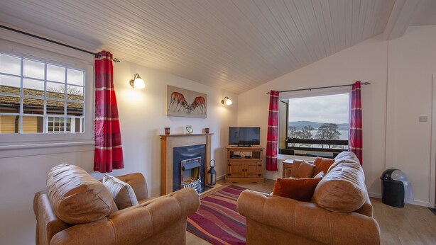 A cozy living room with a fireplace, a television, and a sofa set. - Ash Tree Lodge - sleeps 4 guests in 2 bedrooms (Appin)