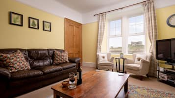 Smart TV, fireplace, DVD player, books