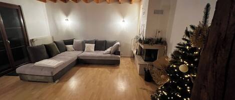 TV connectée, cheminée, livres