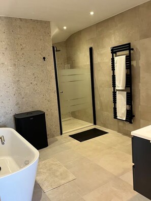 Dusche, Haartrockner, Handtücher, Seife