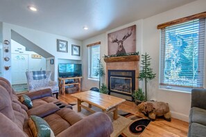 TV, fireplace