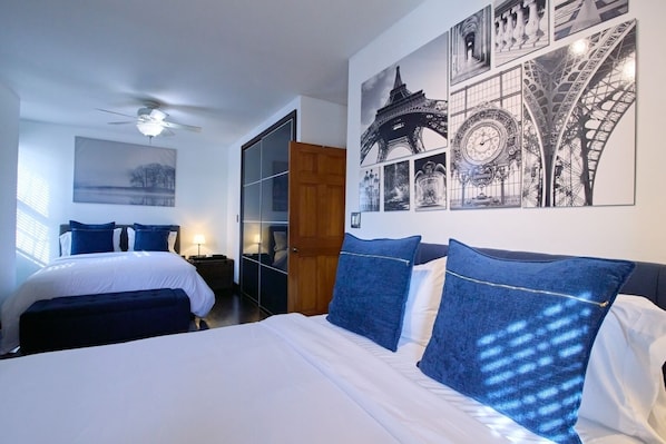 3 habitaciones, tabla de planchar con plancha, wifi y ropa de cama