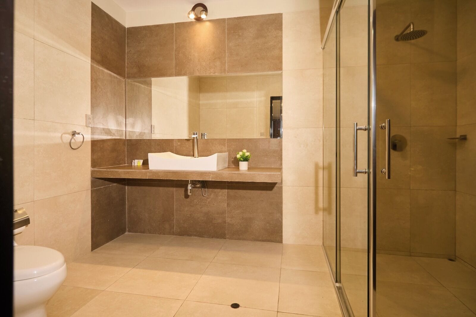 Shower, towels, soap, shampoo