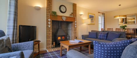 TV connectée, lecteur de DVD, livres, espaces bureaux