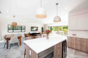 Fridge, microwave, oven, stovetop - Halcyon Point: New Luxurious Oceanfront Villa w/ Pool, Spa + Tanning Terrace (Grand Cayman)