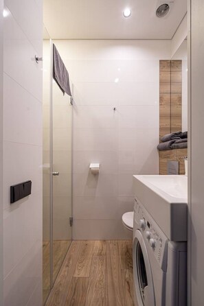 Séchoir à cheveux, serviettes fournies, papier de toilette