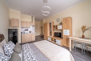 Desk, iron/ironing board, WiFi, bed sheets - Grizinkalns studio apartment with free parking (Rīga)