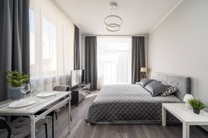 Desk, iron/ironing board, WiFi, bed sheets - Grizinkalns studio with parking (Rīga)