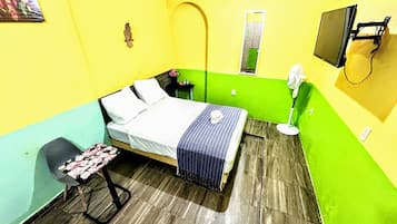 Laptop workspace, free WiFi, bed sheets