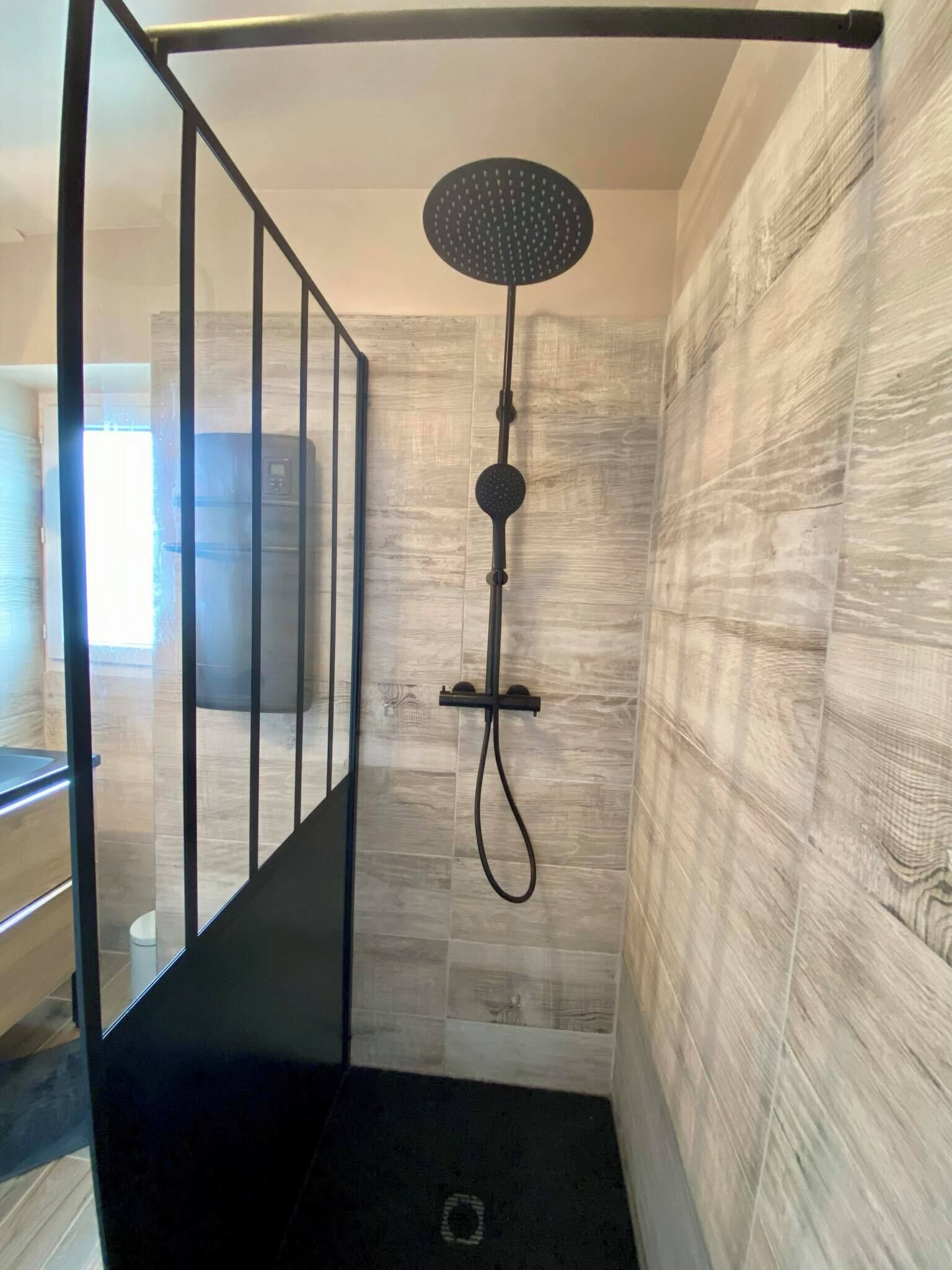 Shower, hair dryer, toilet paper