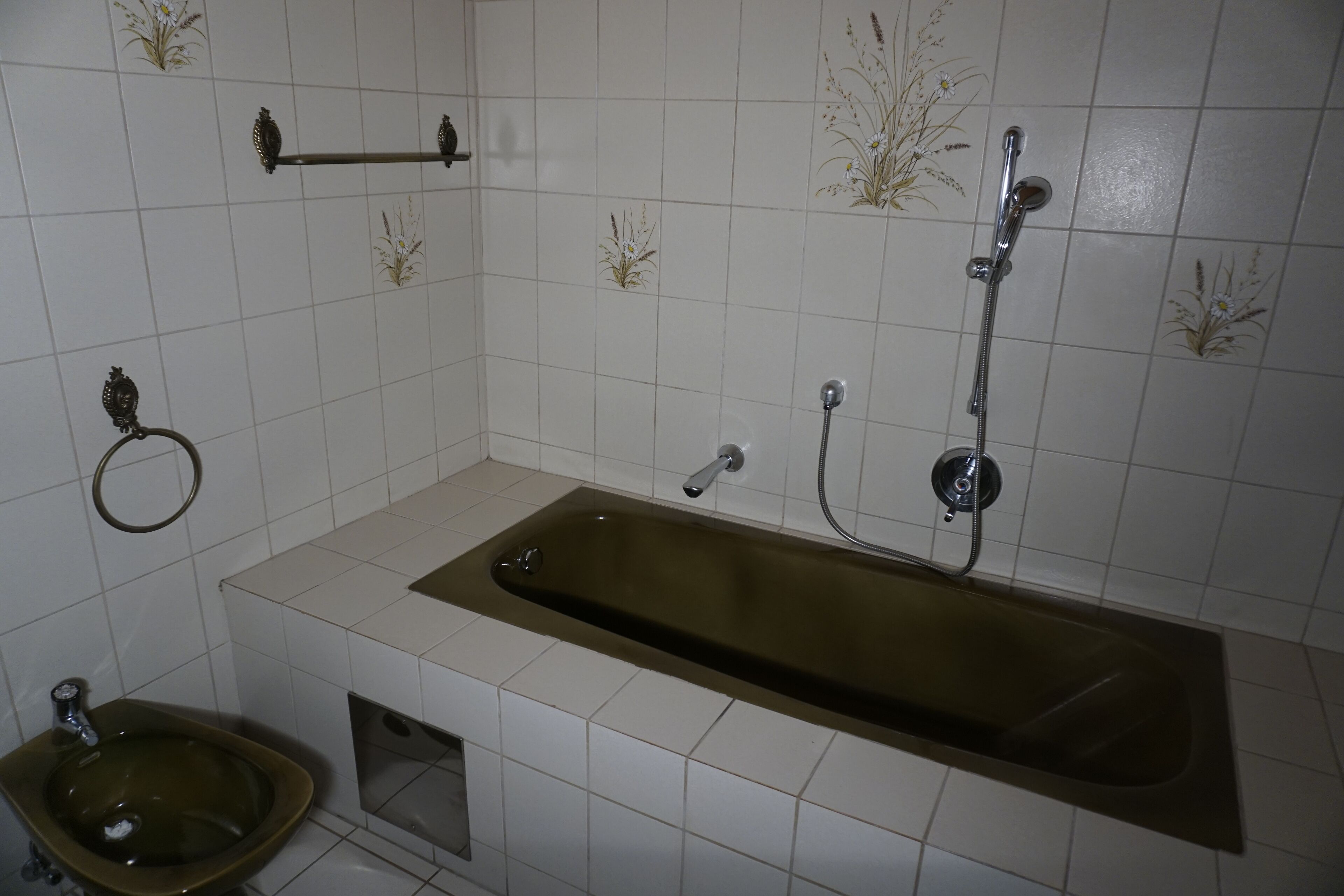 Duschwanne, Handtücher, Toilettenpapier