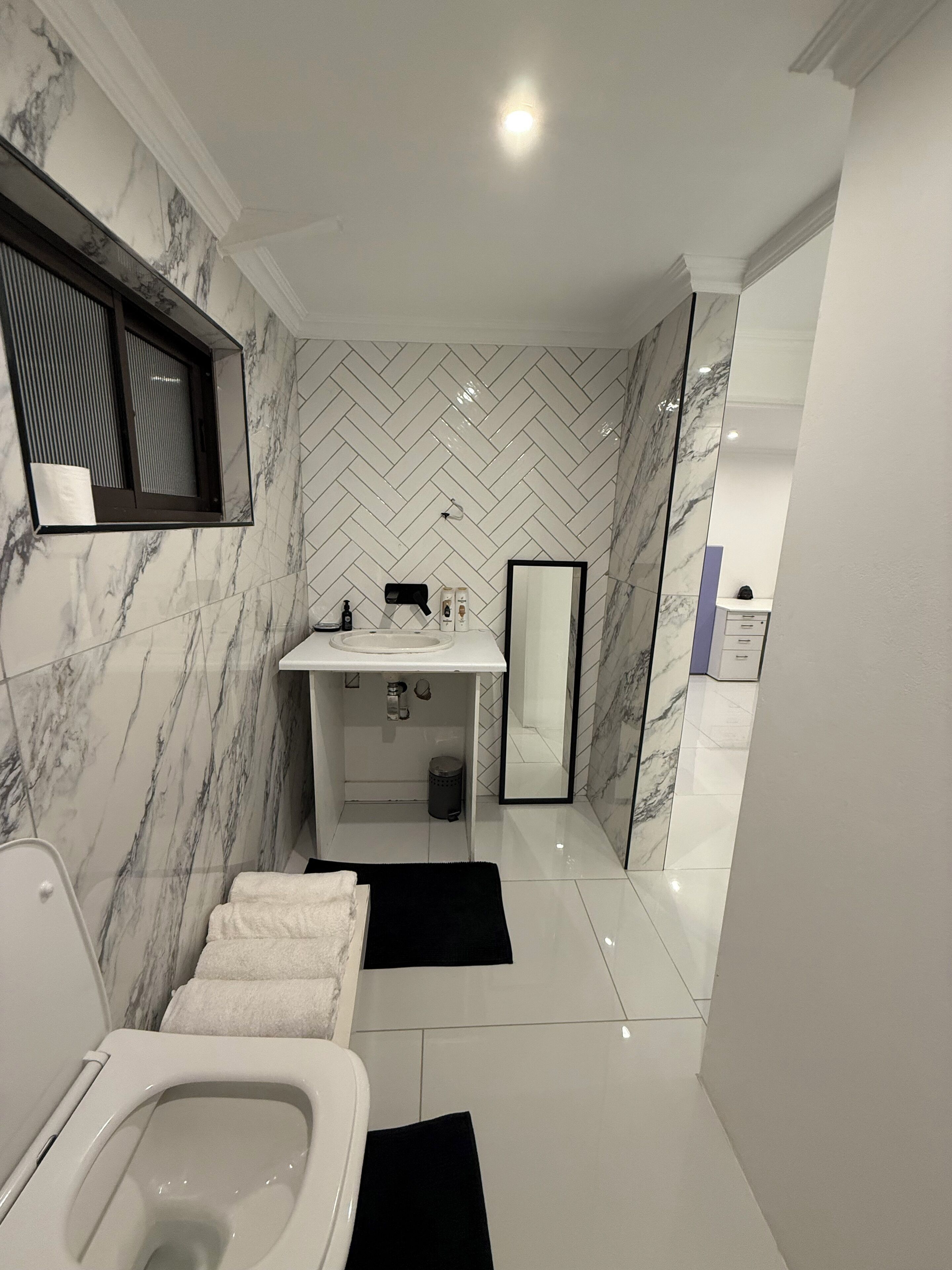 Shower, bidet, towels