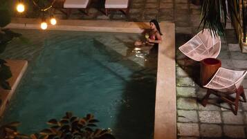Outdoor pool, open 8:00 AM to 10:00 PM, sun loungers