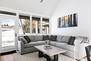 Smart-TV, Kamin, Bücher, Arbeitsbereiche