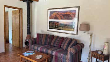 TV connectée, cheminée, livres