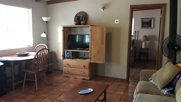 TV connectée, cheminée, livres