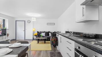 Apartment | Private kitchen | Fridge, microwave, oven, stovetop