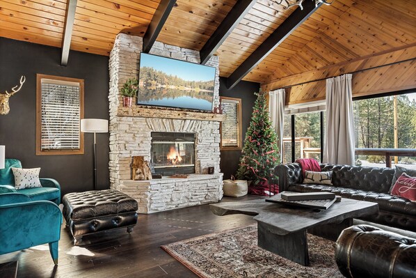 Smart TV, fireplace, foosball, computer monitors