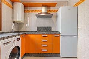 Fridge, microwave, coffee/tea maker, electric kettle