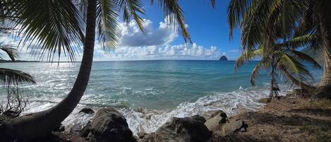 Plage, chaises longues, serviettes de plage