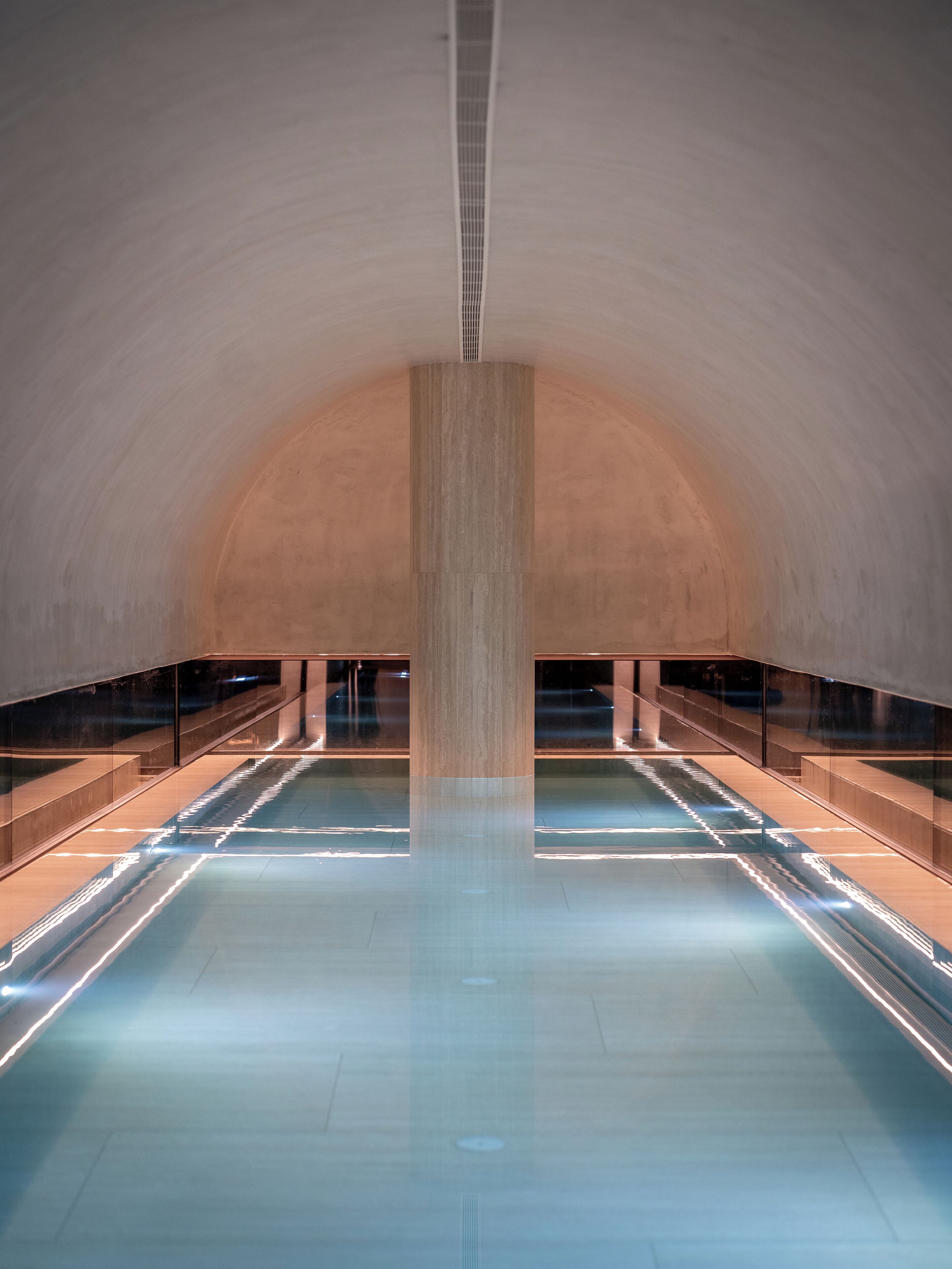 Indoor pool, seasonal outdoor pool, pool umbrellas, pool loungers