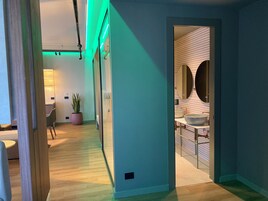 Superior Apartment | Baðherbergi | Sturta, regnsturtuhaus, hárblásari, inniskór