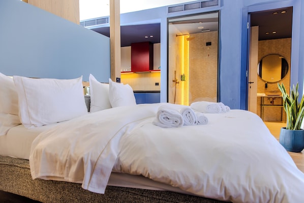 Studio Suite Cao cấp, quang cảnh thành phố | Bộ trải giường bằng vải cotton Ai Cập, bộ đồ giường cao cấp