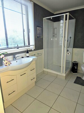Eco-friendly toiletries, towels, soap, shampoo