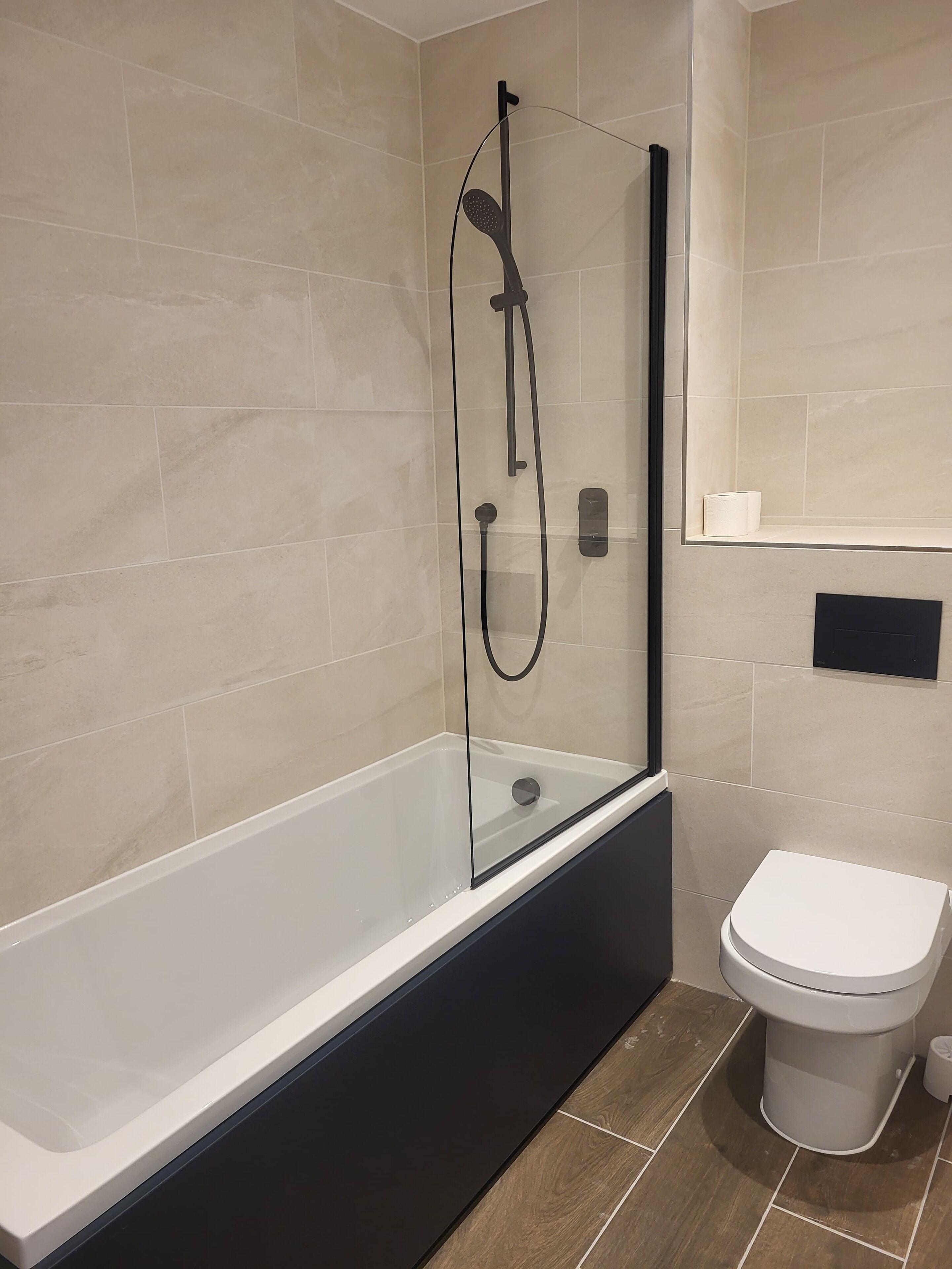 Shower, towels, toilet paper