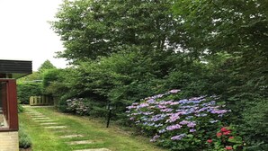 A garden path leading to a house with a brick wall and a wooden pergola. - Bungalow for 4 People in Wildrijk (Sint Maartensvlotbrug)