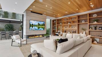 Luxury House, Multiple Beds, Pool Access, Mountain View (Hutton Modern) | Living area | 85-inch flat-screen TV with digital channels, fireplace