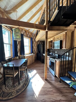 Dining - Rascally Rabbit Yurt - Shenandoah VA - Hot tub, wood burning fireplace, wifi  (Shenandoah)
