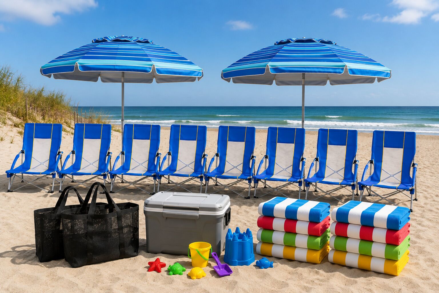 Sun loungers, beach towels