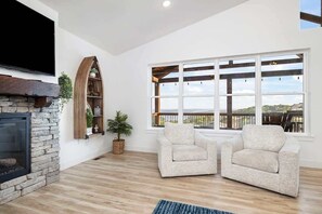 TV, fireplace, video games, DVD player