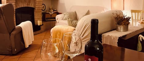 TV connectée, cheminée, livres