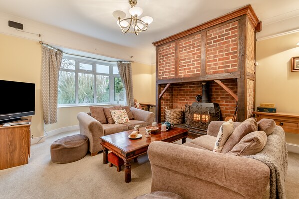 TV, fireplace