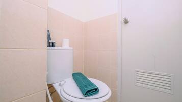 Apartamento estándar, 1 habitación (Apartment) | Baño | Ducha, artículos de higiene personal gratuitos y toallas