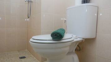 Estúdio standard, 1 quarto (Apartment) | Banheiro | Chuveiro, produtos de toalete grátis, toalhas de banho