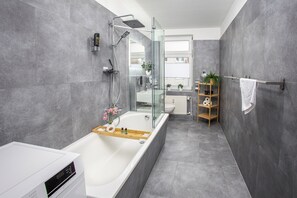 Eco-friendly toiletries, hair dryer, towels, soap