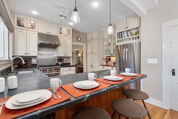 House, Multiple Beds, Patio (1500 W Oak Street) | Private kitchen | Fridge, microwave, oven, stovetop - City Park Charm - Vintage Home w/ Modern Comforts (Fort Collins)